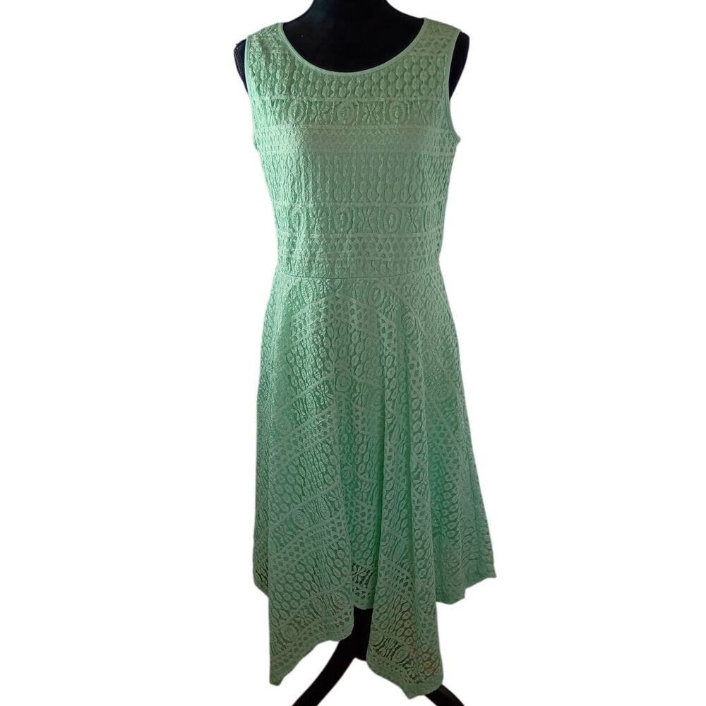 RONNI NICOLE Women's Lace Dress Large Pastel Mint Green Floral Holidays - Picture 2 of 6
